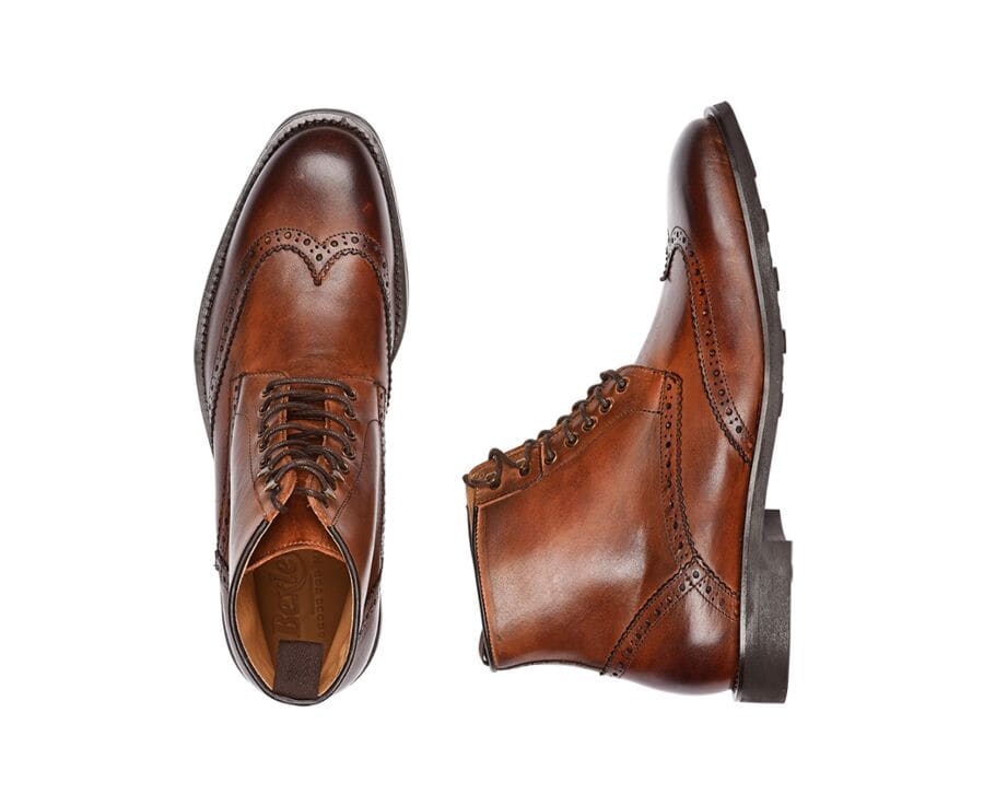 Derby boots homme à lacets Châtaigne patiné - CHARING GOMME CITY