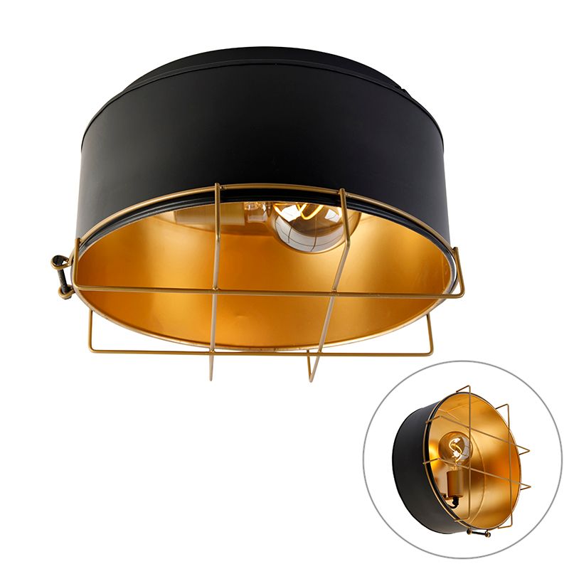 Industriële plafondlamp zwart met goud 35 cm - Barril