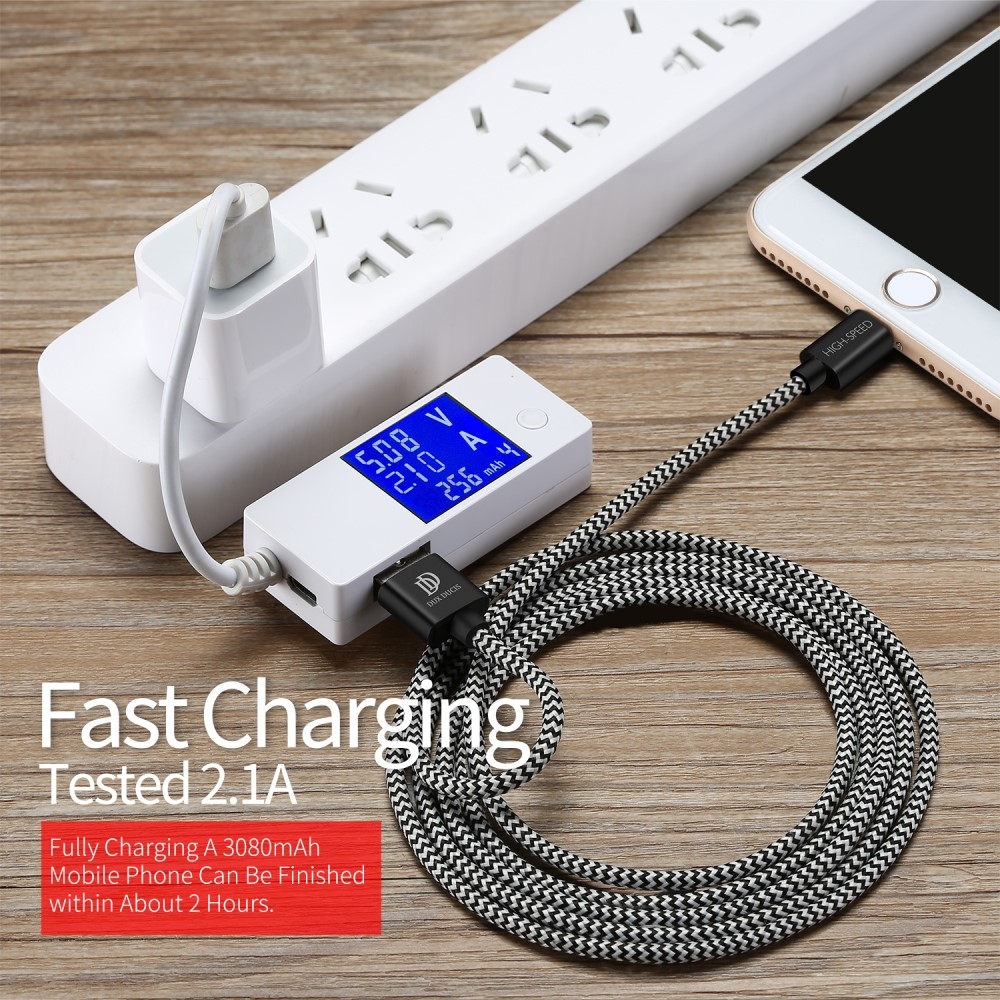 (2m) 2.1A USB A auf Lightning Ladekabel Datenkabel Nylon - Schwarz / Weiss