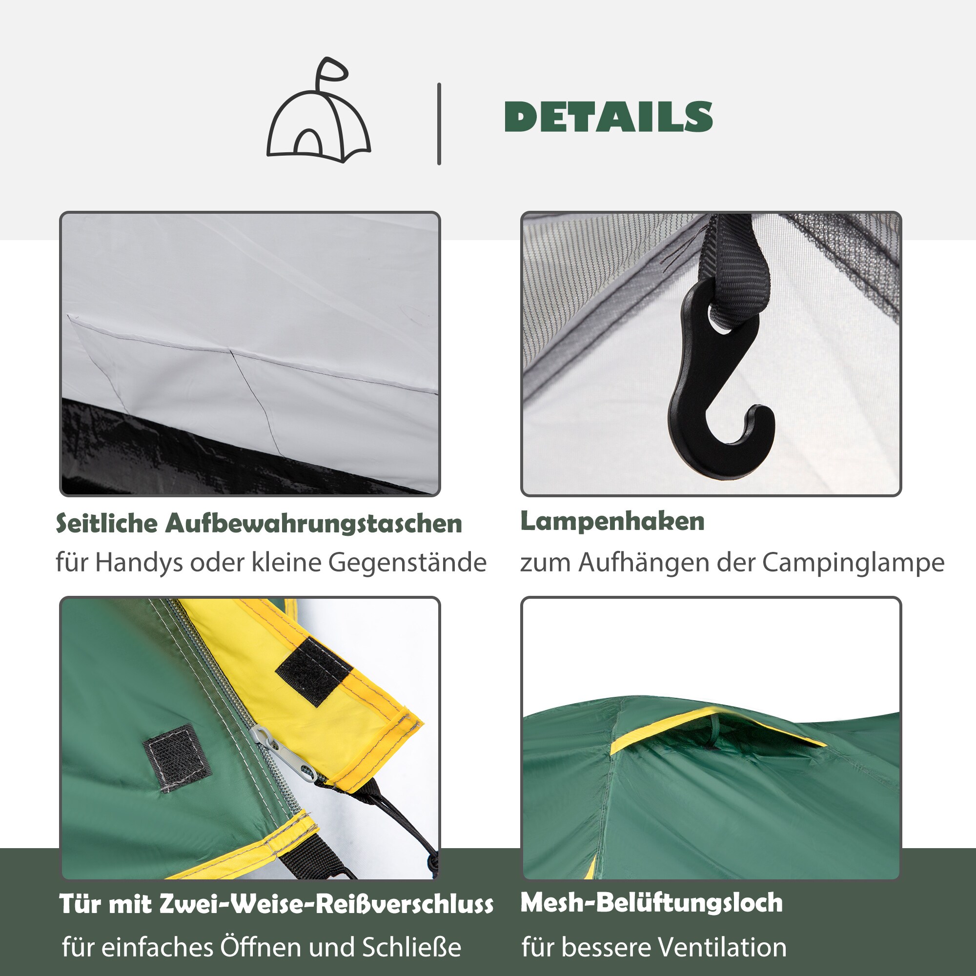 Outsunny Campingzelt für 3-4 Personen grün, gelb 325 x 183 x 130 cm (LxBxH)