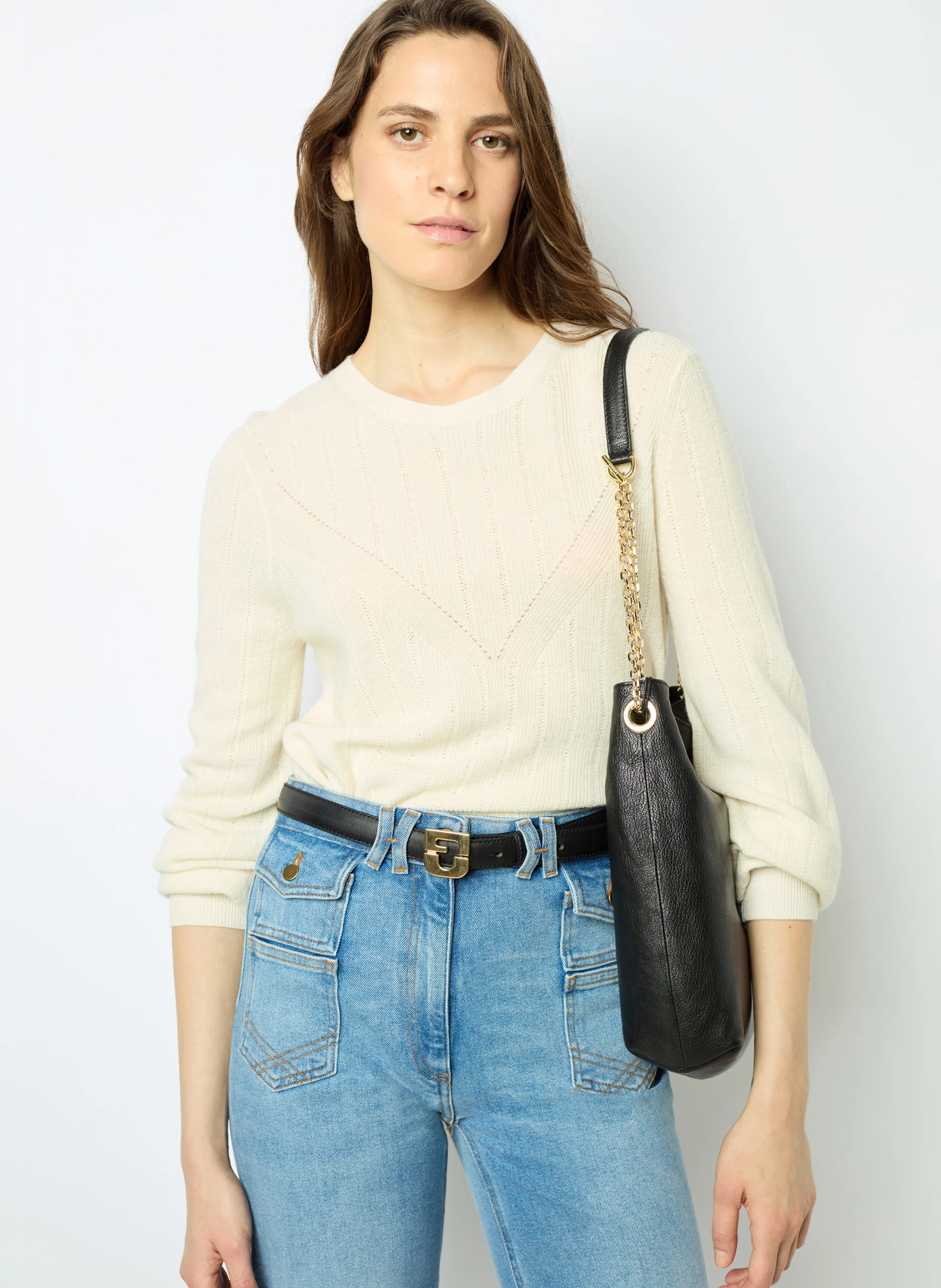 JANINE - Pull droit col rond en laine | Blanc