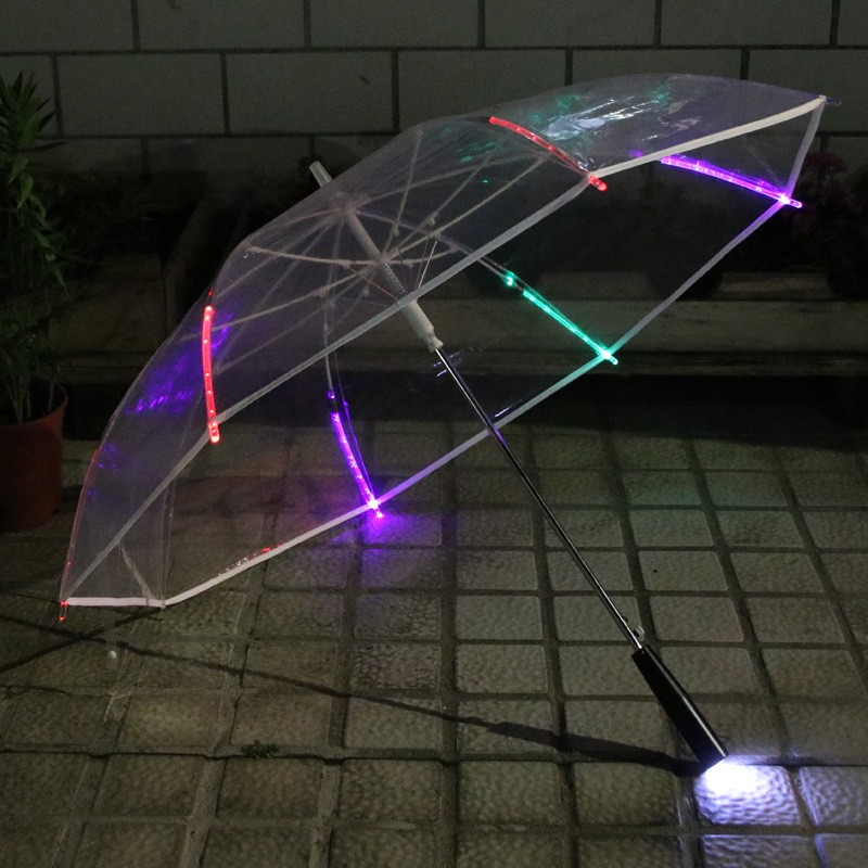 (Ø105cm) LED Regenschirm Fashion Schirm mit 3 Beleuchtungs Modi (Batteriebetrieben) - Transparent