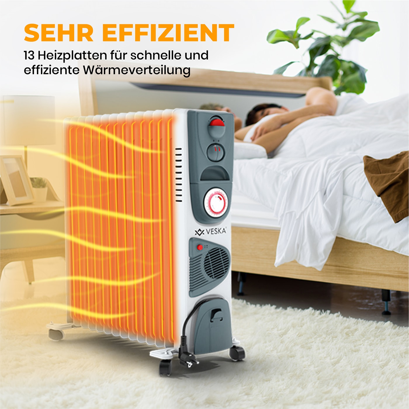 Ölradiator 2900W Elektro Heizkörper mit 13 Rippen - Weiss