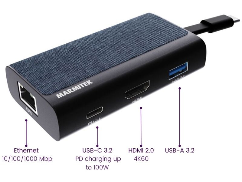 Marmitek USB-Hub Connect USB-C Hub 4 Portables Multi-Port USB-C Hub