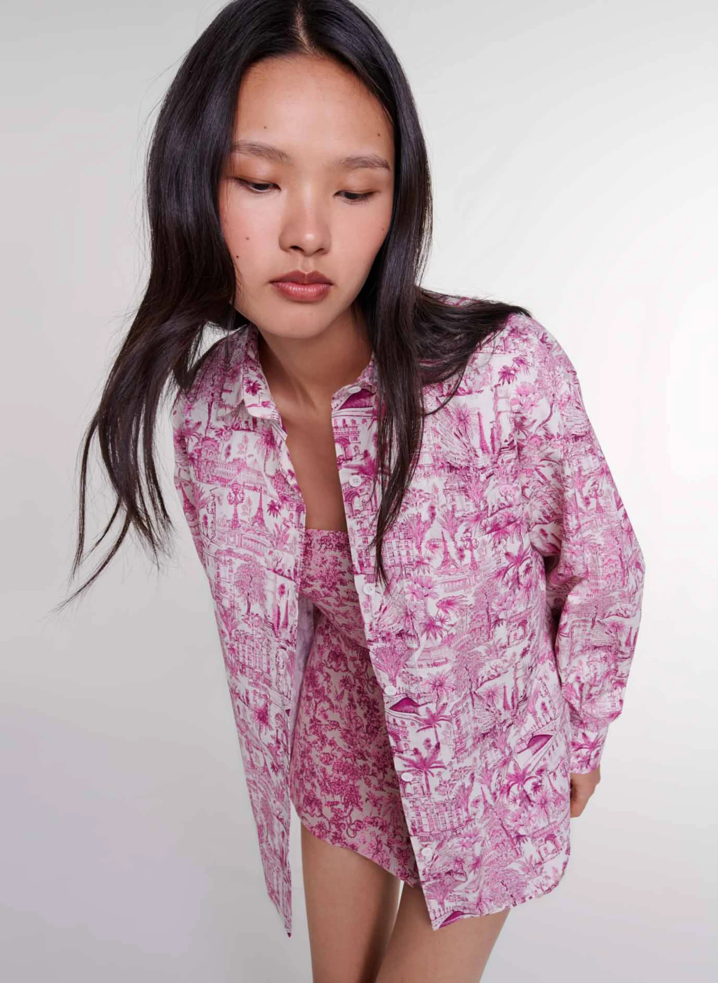 Chemise col classique imprimée en coton | Rose