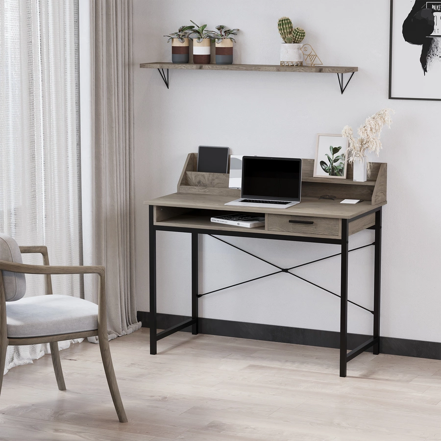 HOMCOM Schreibtisch im Industriestil grau, schwarz