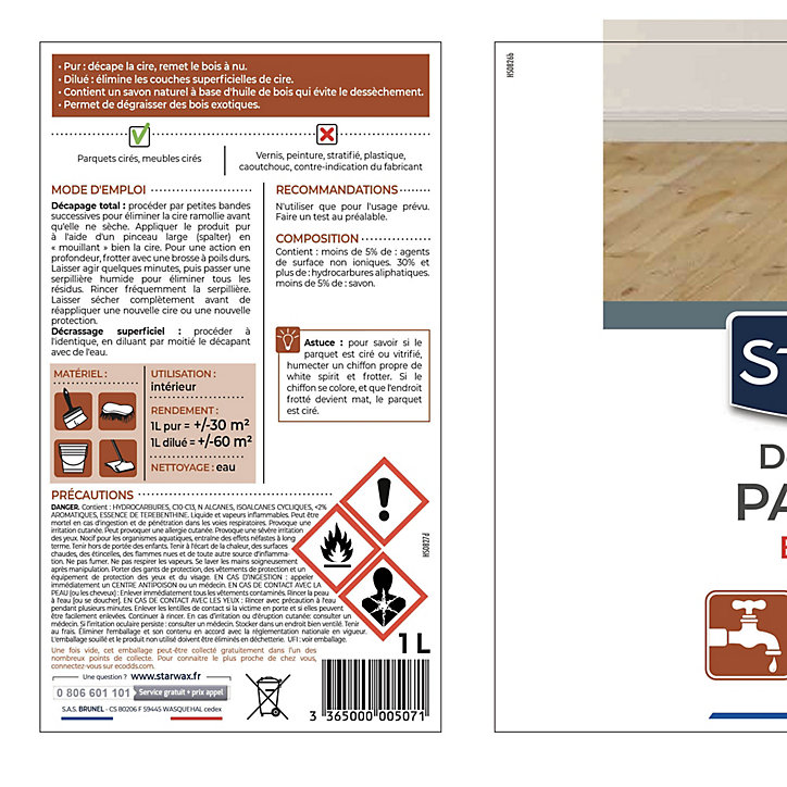 Décapant cire extra fort parquet ciré Starwax 1L