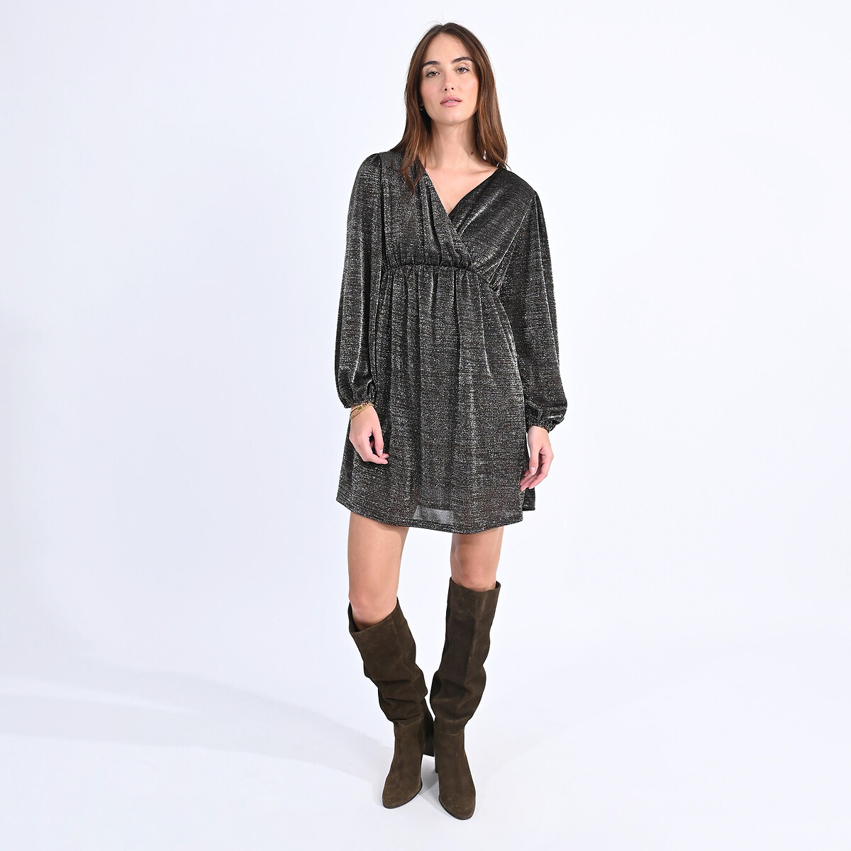 MOLLY BRACKEN<br>Vestido com mangas compridas e decote cruzado