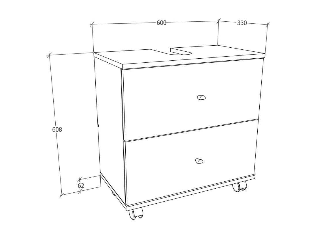 Armoire basse de salle de bains Roulettes Tiroir Nilosi L