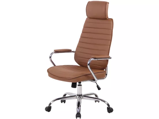 Chaise de bureau - Similicuir & Métal chromé - Marron clair - Rako