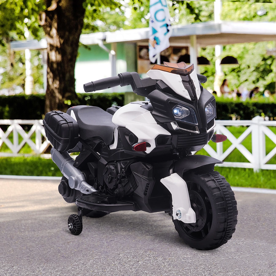 HOMCOM Elektrisches Motorrad für Kinder mit Hupe und Scheinwerfer weiß und schwarz