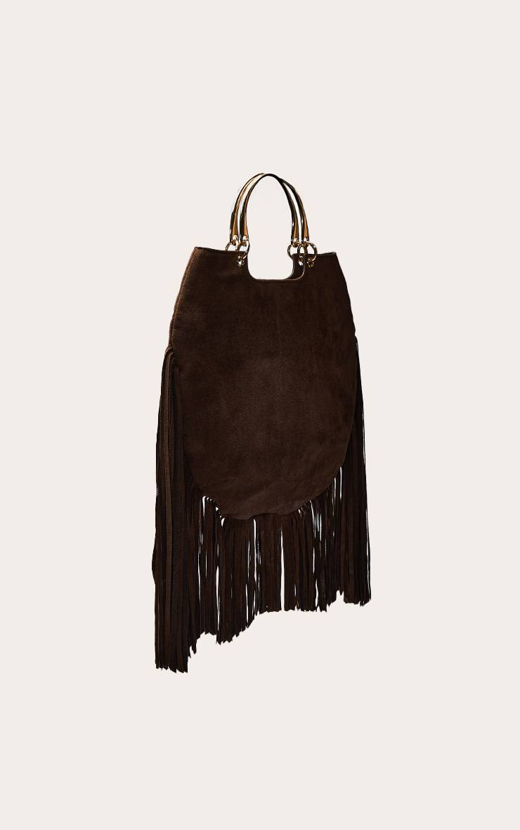 Chocolat Sac Cabas Souple À Franges Avec Anses Métalliques