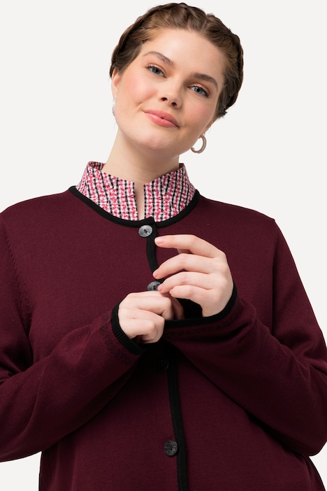 Trachten-Strickjacke, Classic Fit, Rundhals, gemusterte Abschlüsse