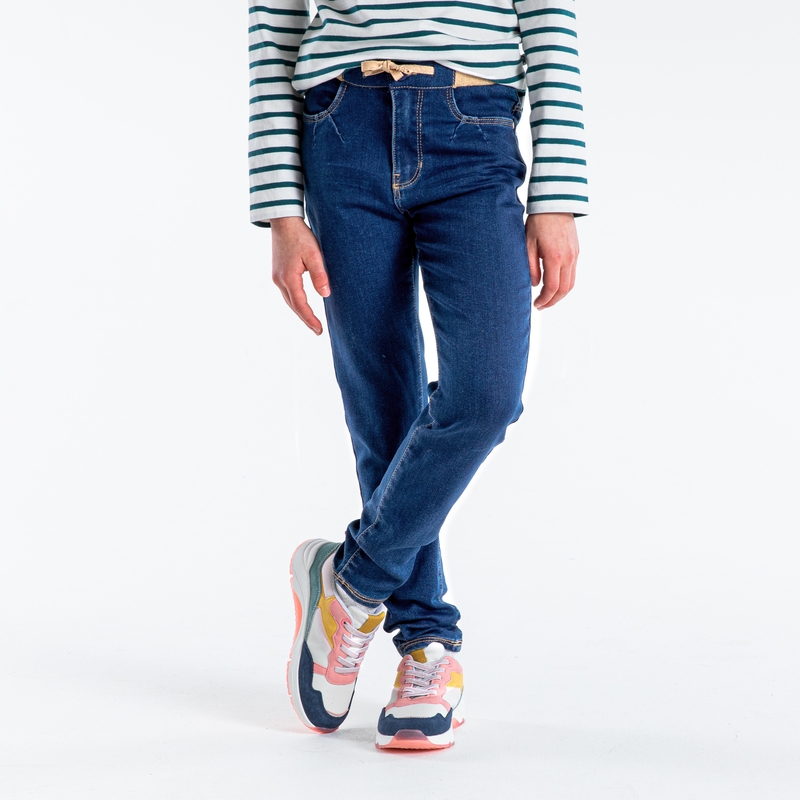 Jean slim à taille côtelée bleu fille