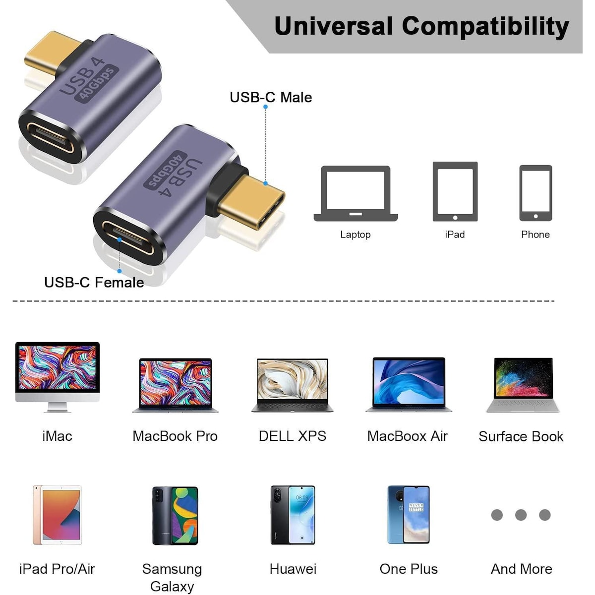 NÖRDIC USB4 vinklet adapter hann til hunn 40G 8K30Hz PD100W