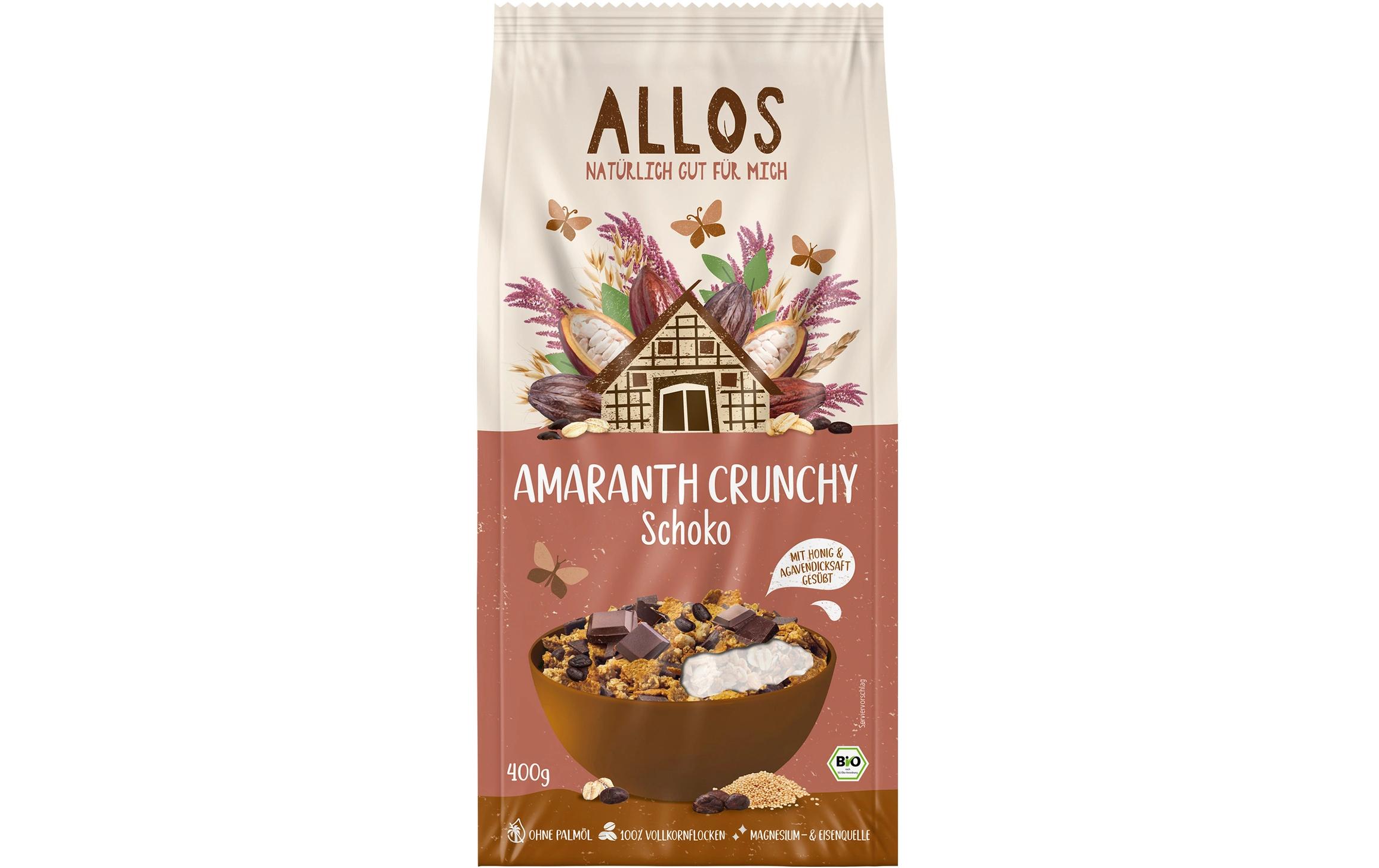 Knuspermüesli Bio Amaranth Crunchy Schokolade 400 gKnuspriges Klassikermüesli mit Amaranth und Schokolade