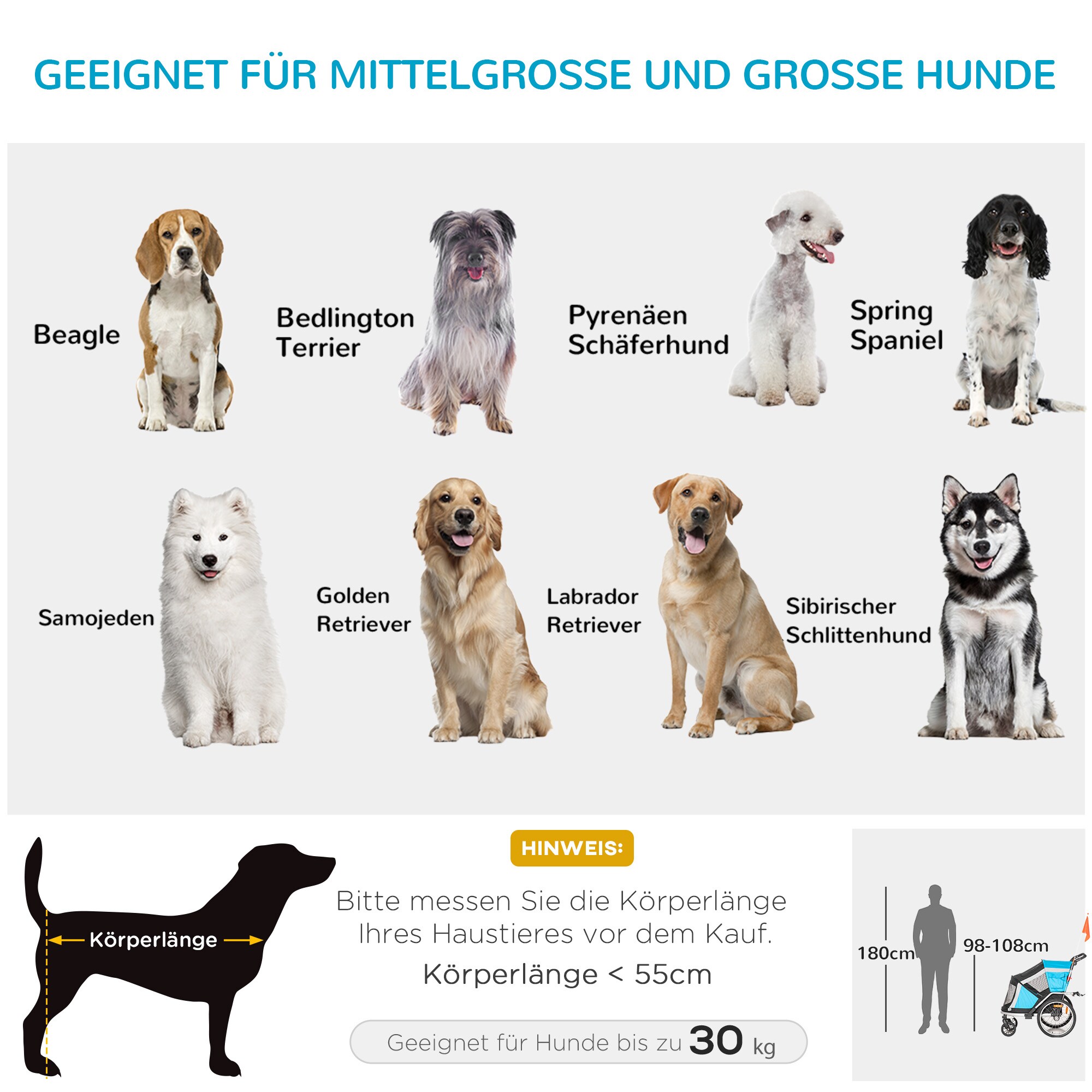 PawHut Hundeanhänger inklusive Reflektoren und Flagge bunt 150L x 82B x 108H cm