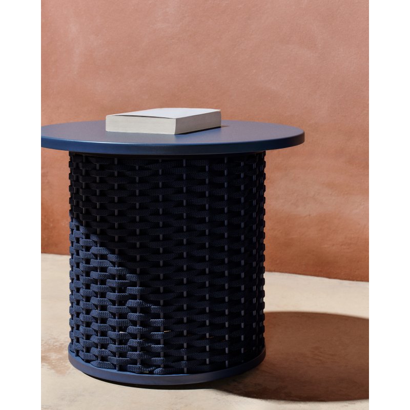 Table auxiliaire d’extérieur Sedalis en aluminium et corde bleue Ø50 cm