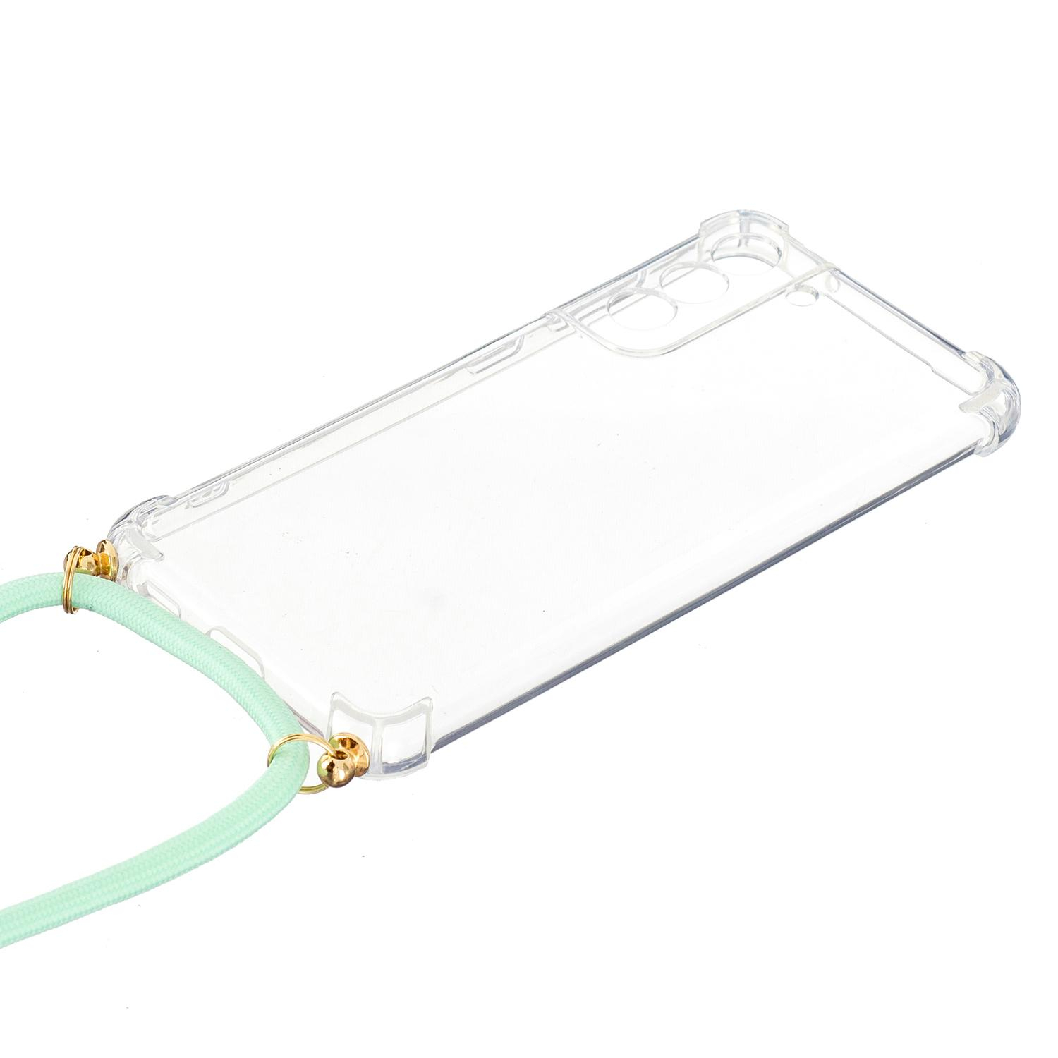 Samsung Galaxy S21 FE 5G Necklace Gummi Hülle Air Cushion Fallschutz   Handykette (150cm) - Türkis / Gold