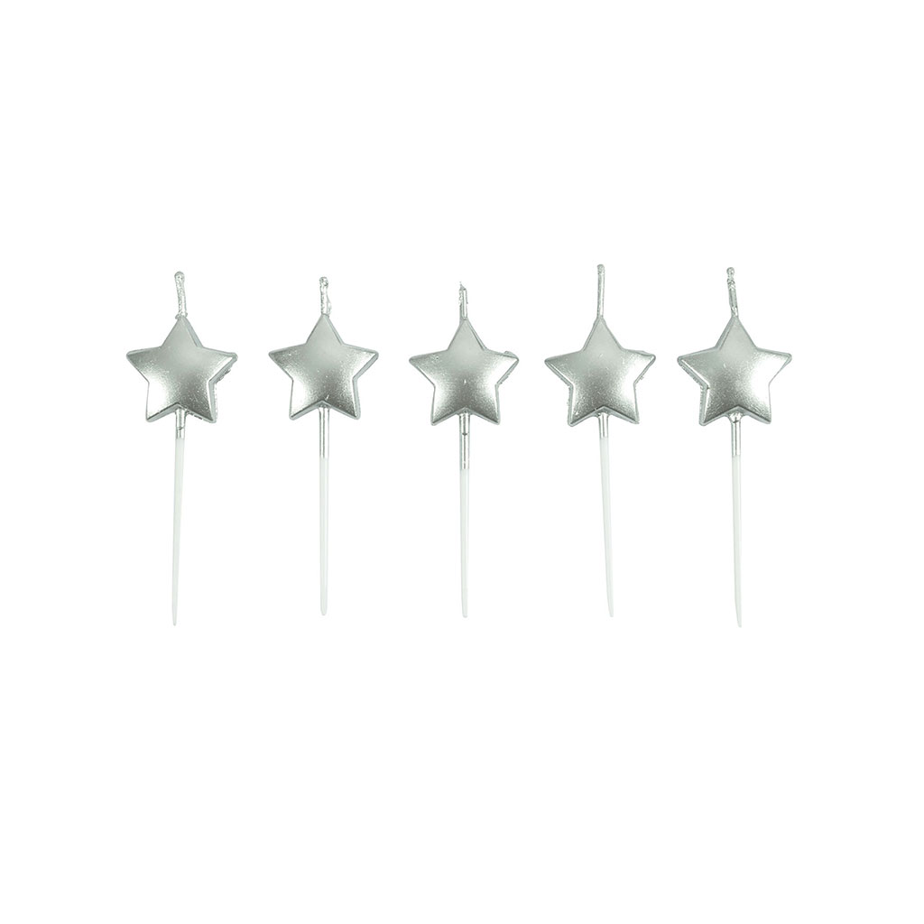 Lot de 5 bougies étoiles argentées