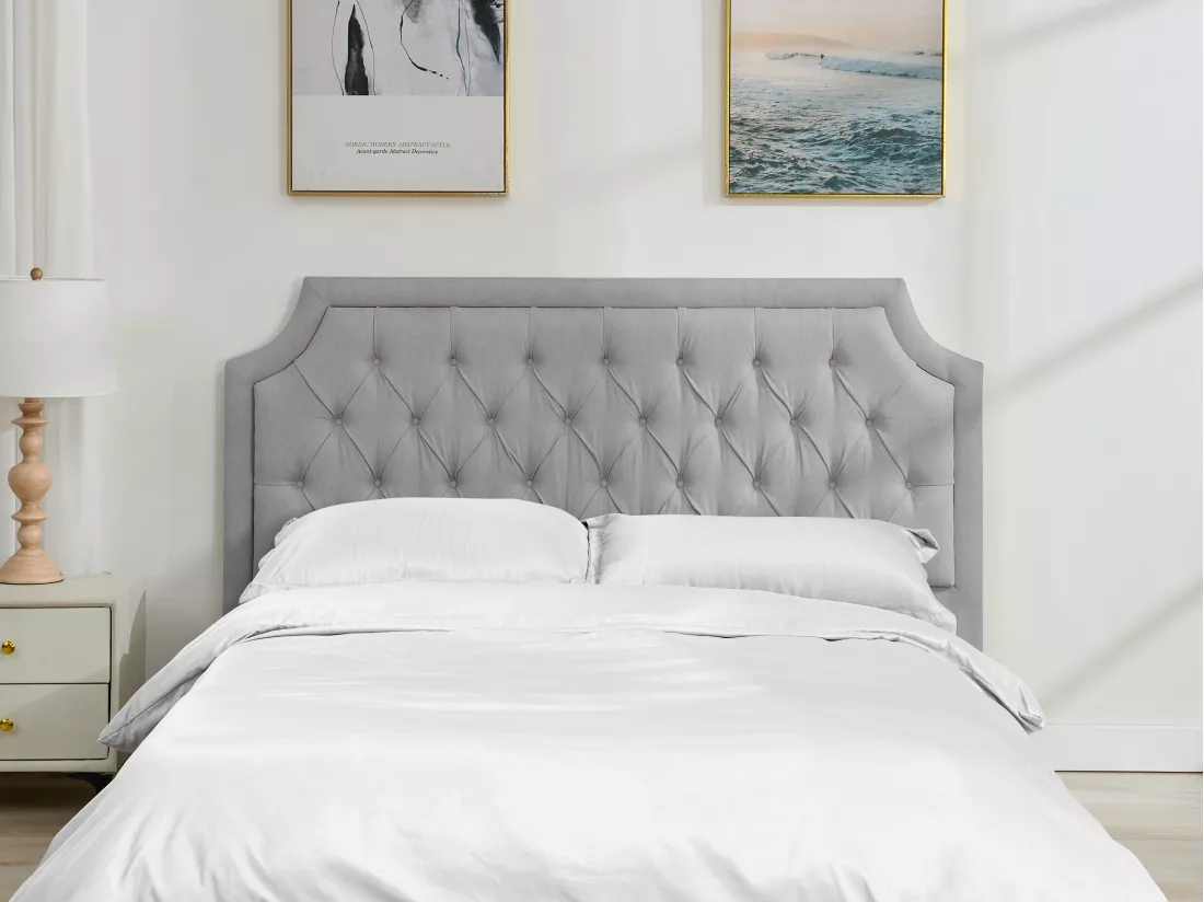 Tête de lit capitonnée 150 cm - Tissu - Gris clair - JOHENE