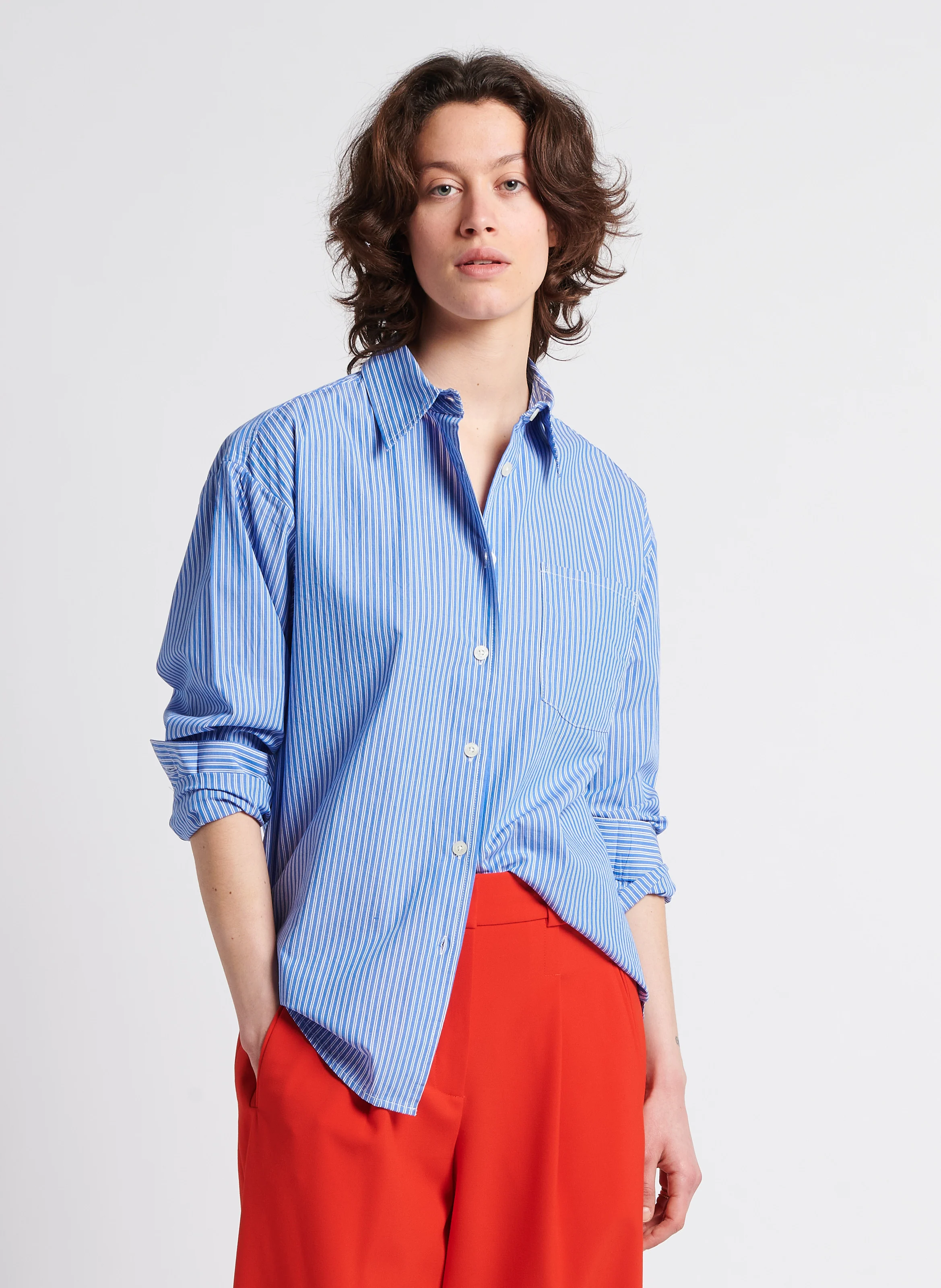 ZATYBAY - Chemise droite rayée en coton | Bleu