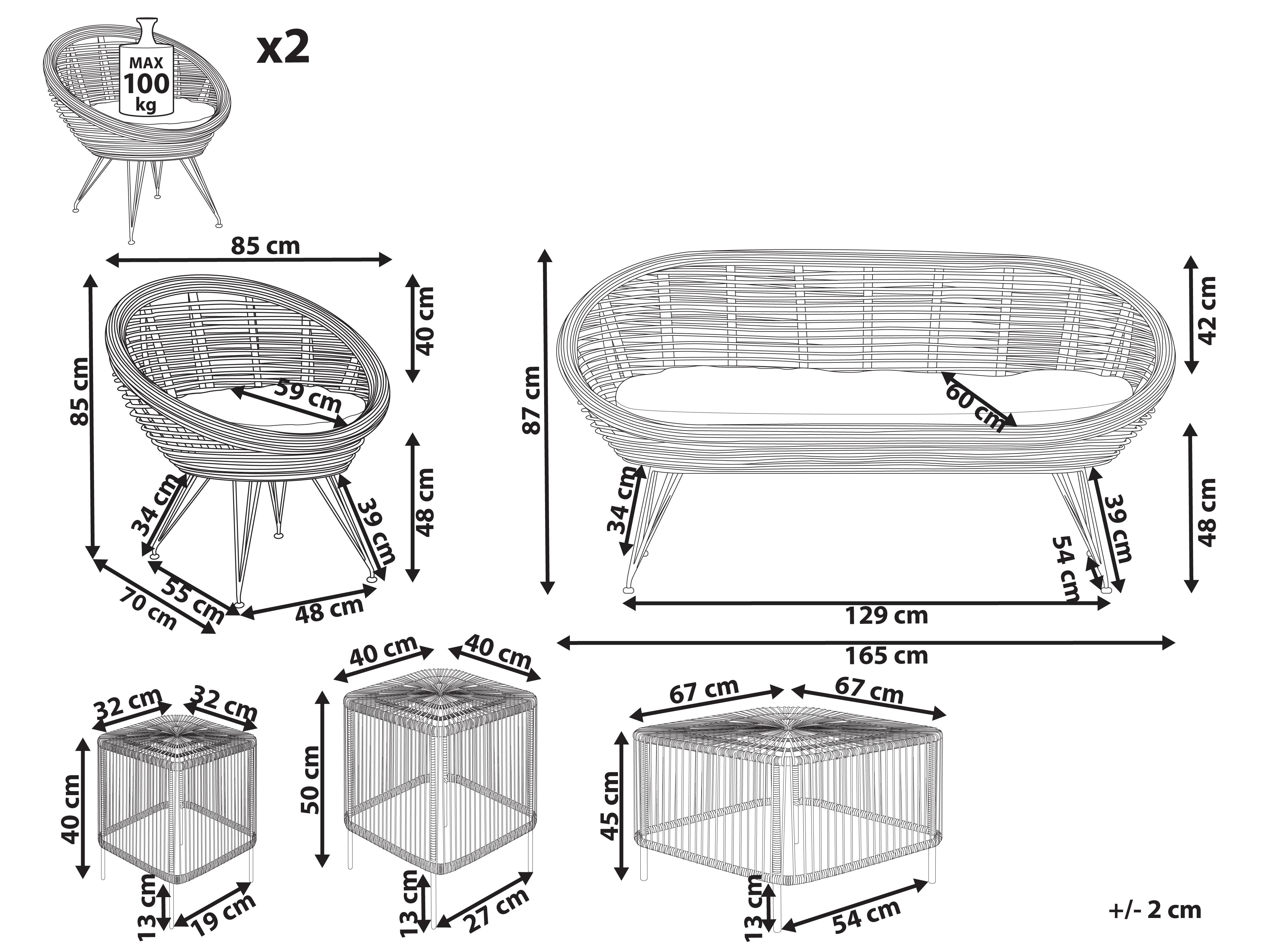Loungeset met tafel 4-zits MARATEA/CESENATICO Rotan Natuurlijk