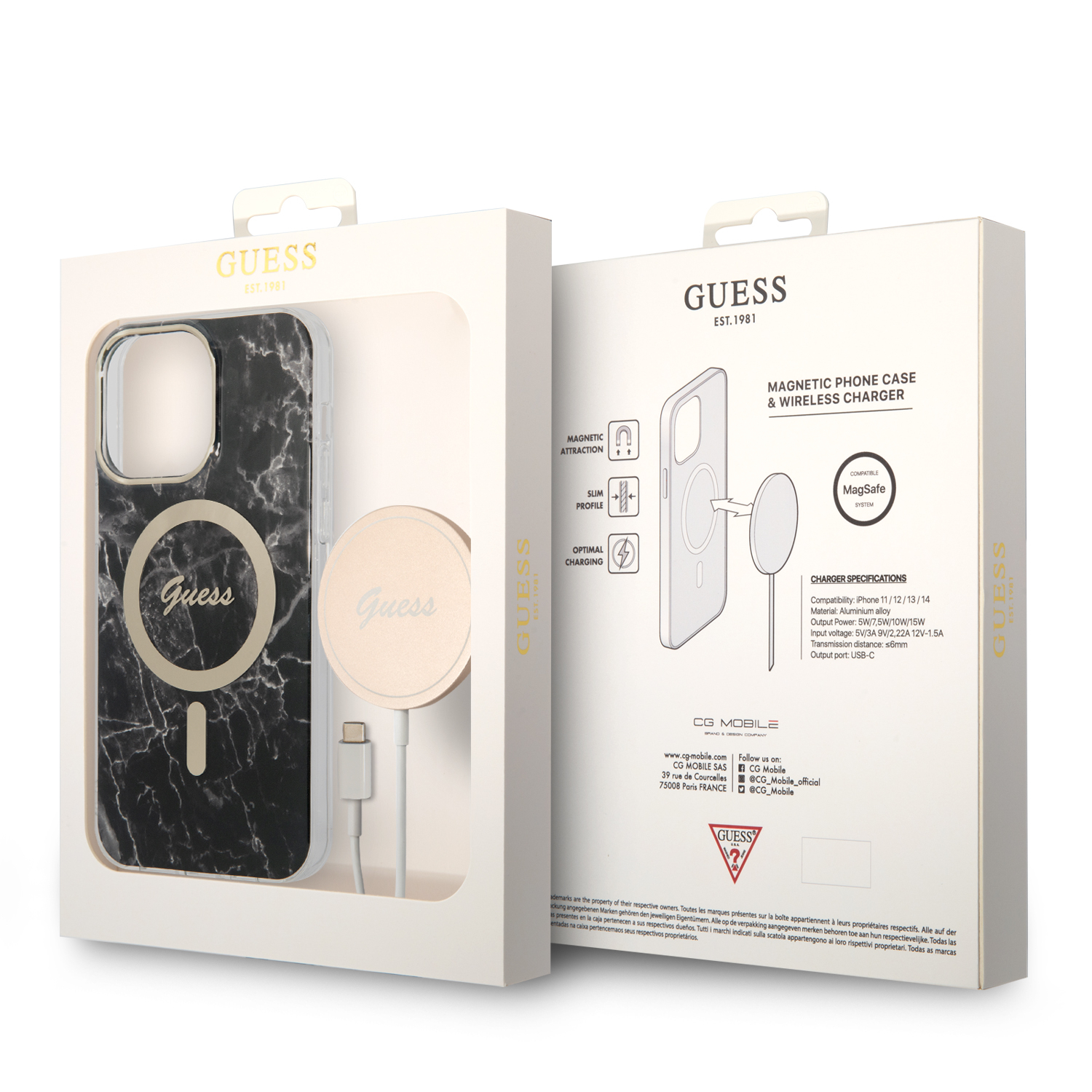 2in1 Bundle iPhone 14 Pro Max MagSafe Hardcase Hülle Marble   MagSafe USB-C Charger (GUBPP14XHMEACSK) - Schwarz