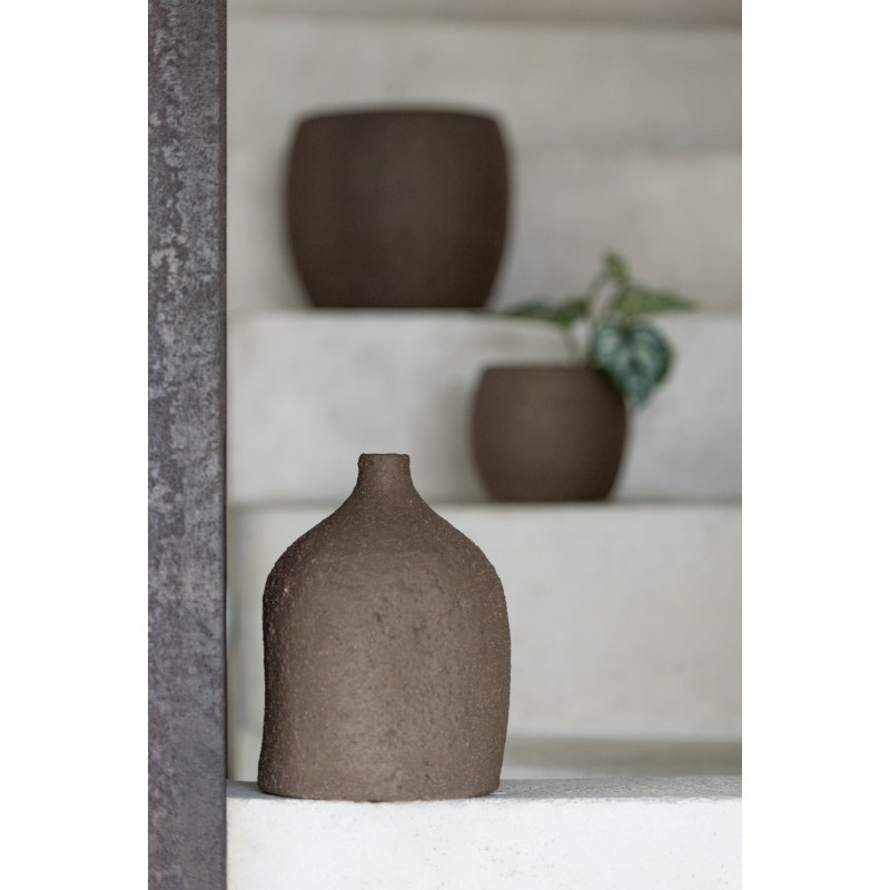 Vase col bouteille en céramique marron 15x15x20 cm