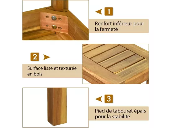 Banc de Jardin en Bois d’Acacia, Banc de Terrasse sans Dossier avec Assise à Lattes, 132 x 34 x 43,5 CM, Charge Max 360KG