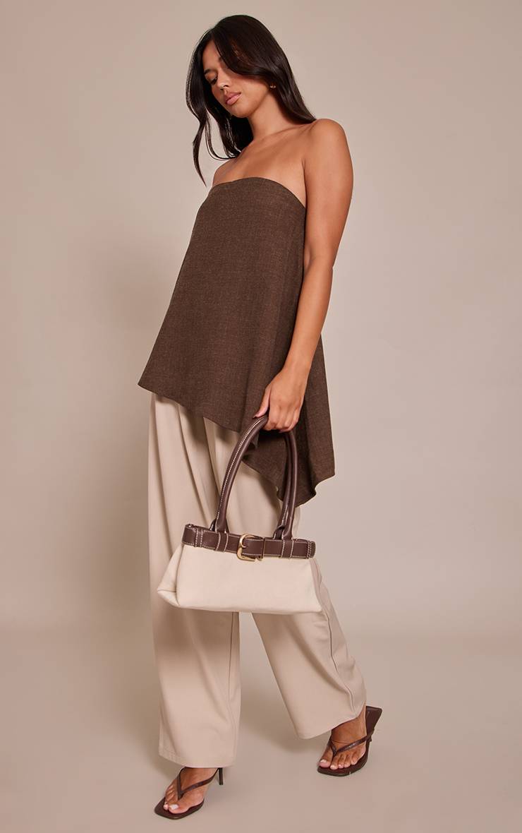 Chocolat Haut Long Bandeau Tissé À Ourlet Asymétrique