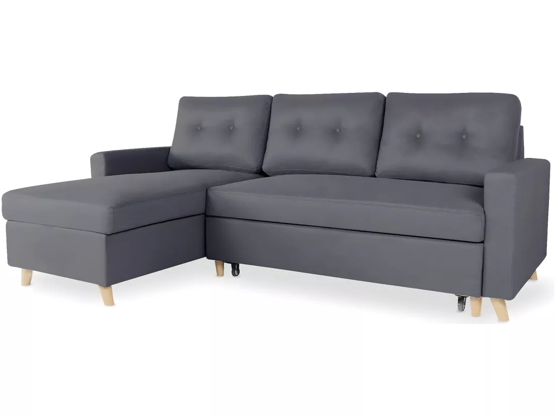 Canapé d'angle convertible réversible Falko Tissu Gris foncé