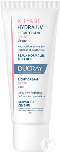 Ducray Ictyane Hydra UV Crème Légère Visage IP30 Peaux Normales À Sèches Tube 40ml