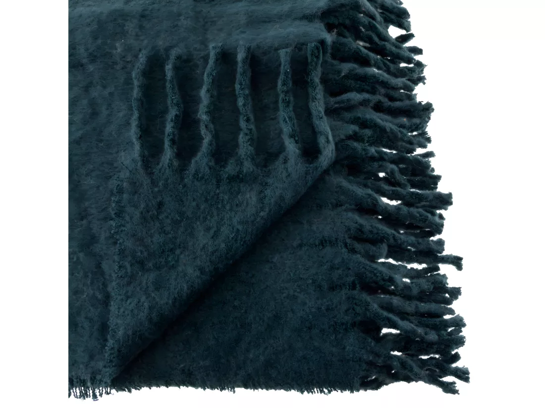 Plaid Bleu Egéen tissage fini texturé aspect mohair 180 x 130 cm