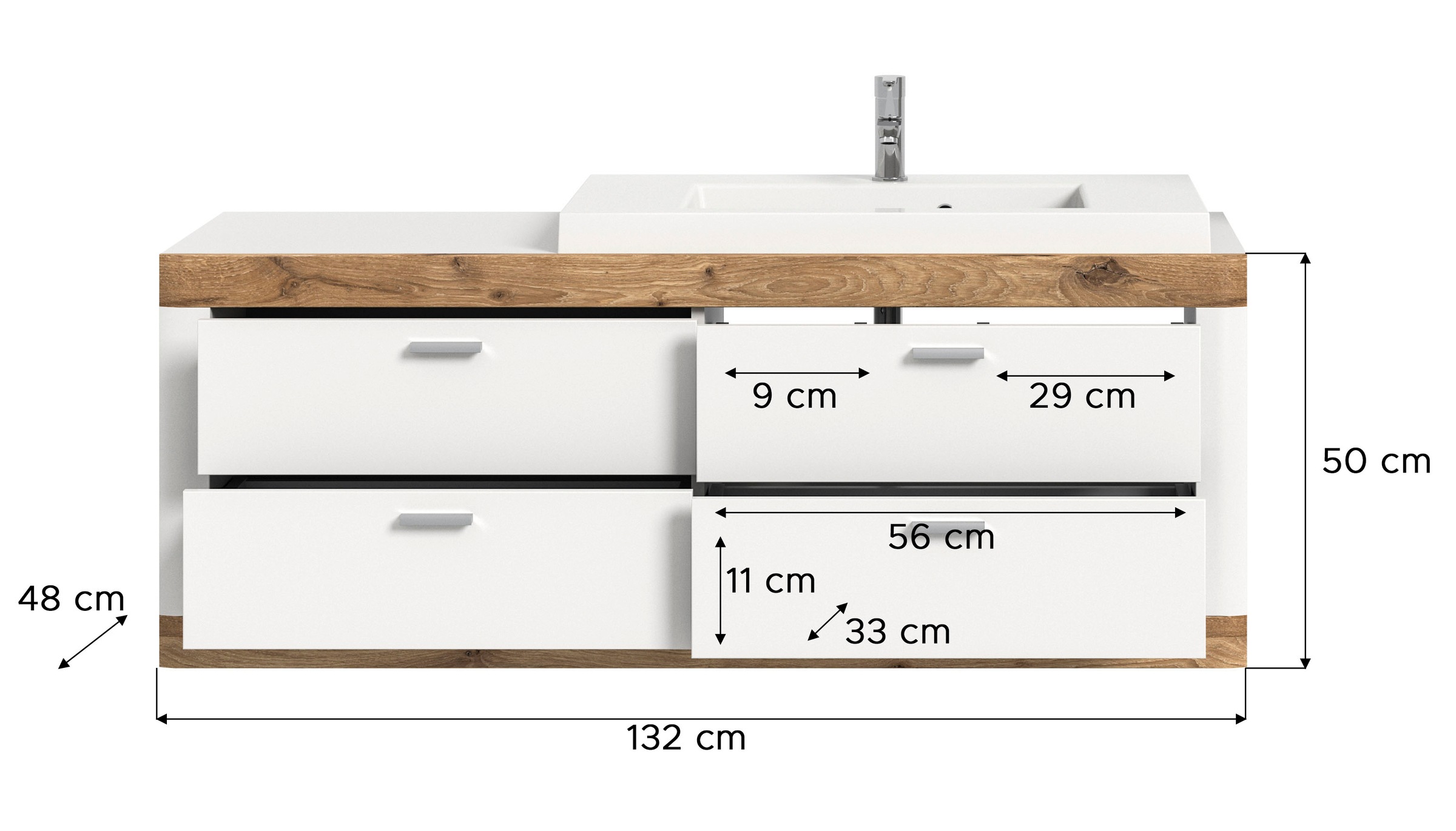 Home affaire Waschtisch »Landsby, Breite 133 cm, inkl. Mineralguss-Waschbecken, 4 Schubkästen« 2 Stk. tlg. inkl. Waschbecken