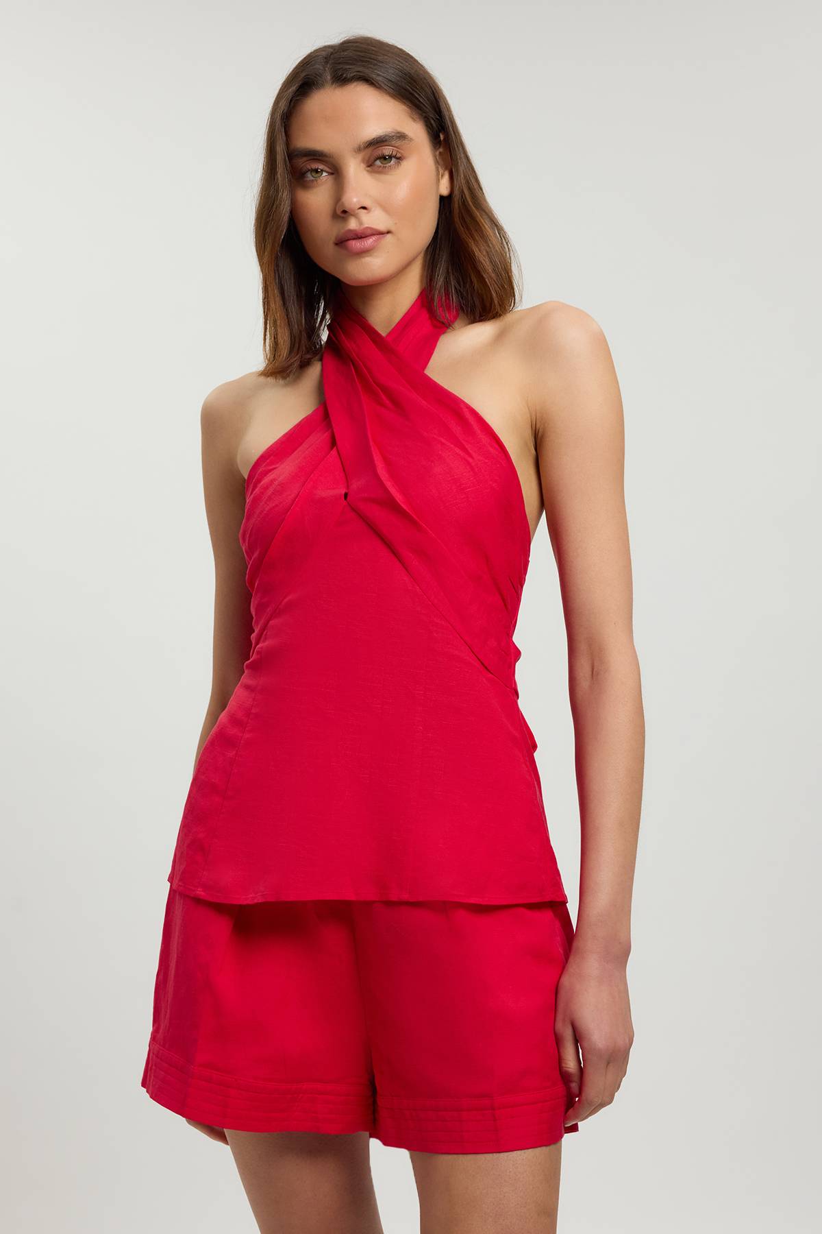KarenMillen Short Tissé En Viscose Et Lin