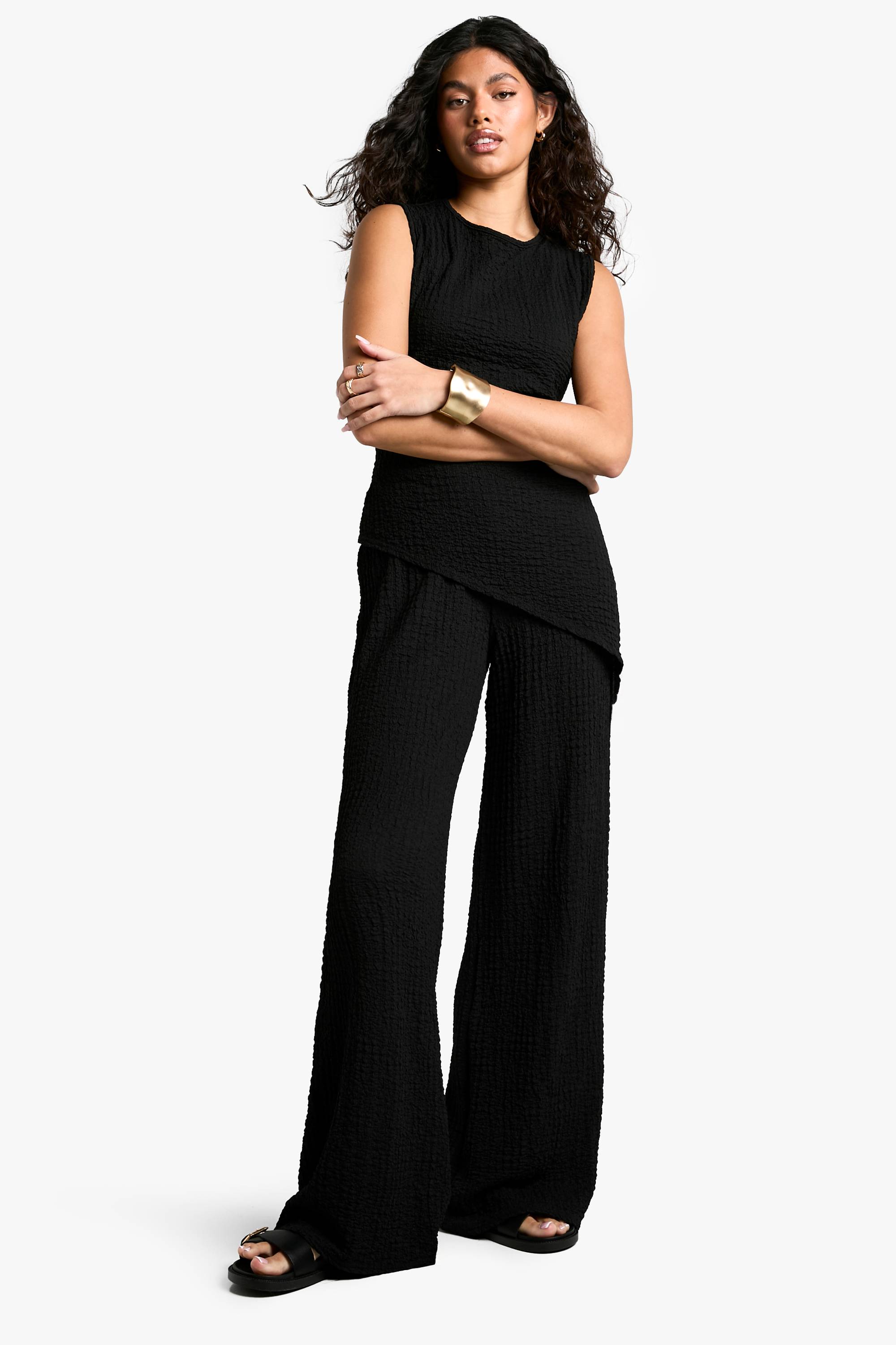 boohoo Texturé Ensemble Coordonné Haut Sans Manches à Ourlet Asymétrique et Pantalon