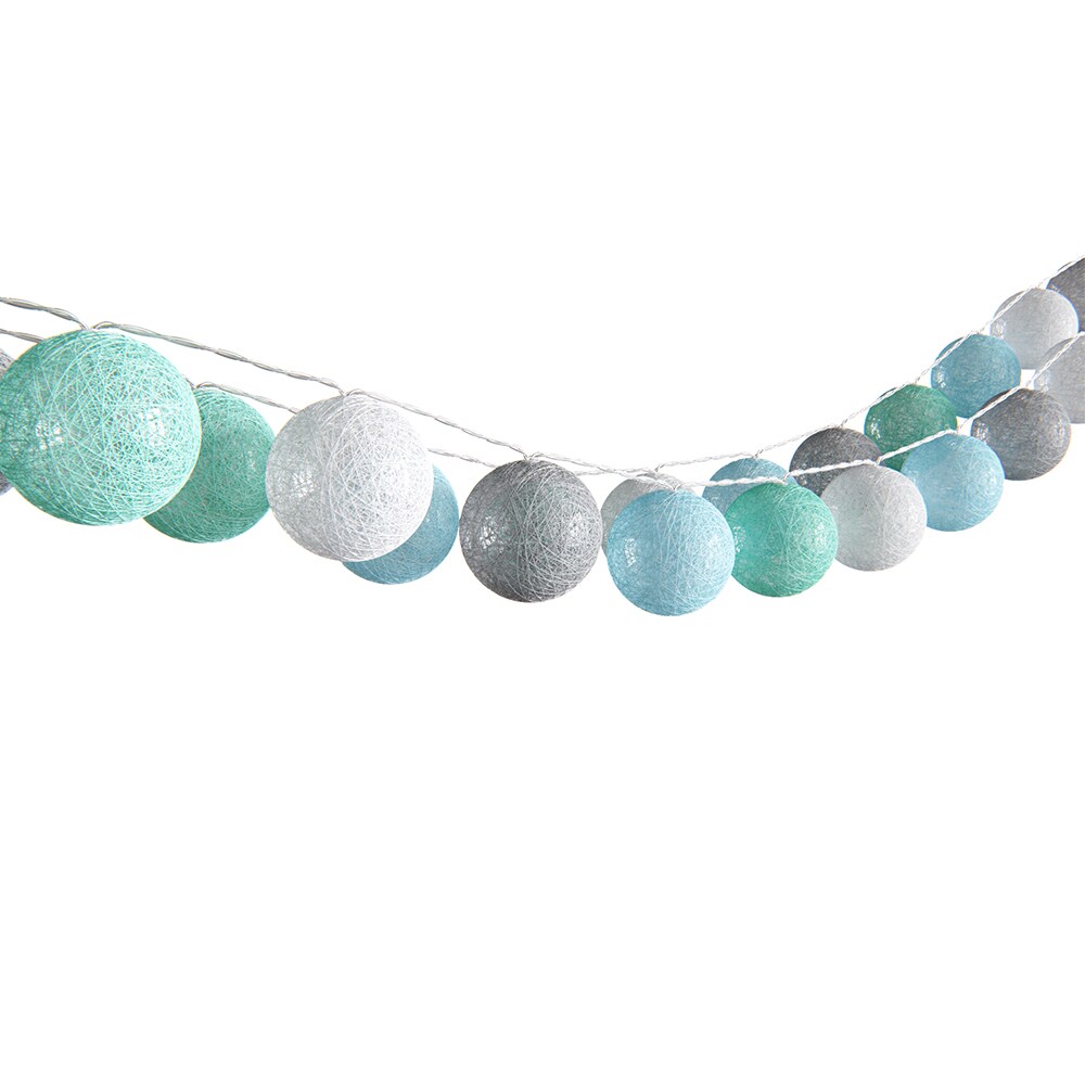 VICCO Lichterkette Cotton Balls Girlande grau weiß mint-grün hellblau 310 cm