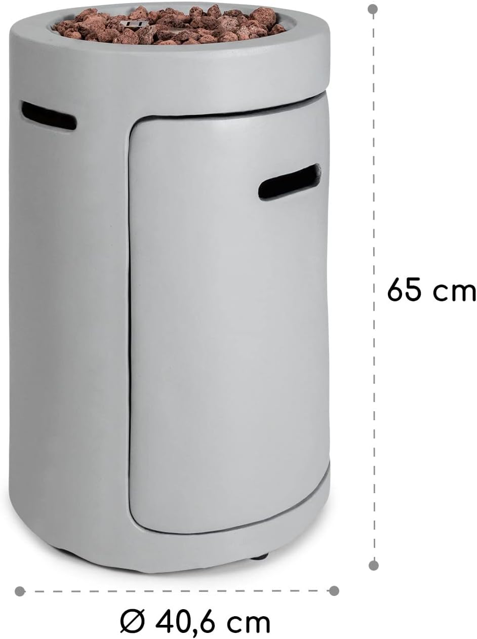 Blumfeldt Crete Gas-Feuerstelle, 13 kW Wärmeleistung, Flüssiggas, Edelstahl, 360° FireView, inkl. Regencover, Gasdruck: max. 50 mbar, zweistufiger Drehregler, hellgrau