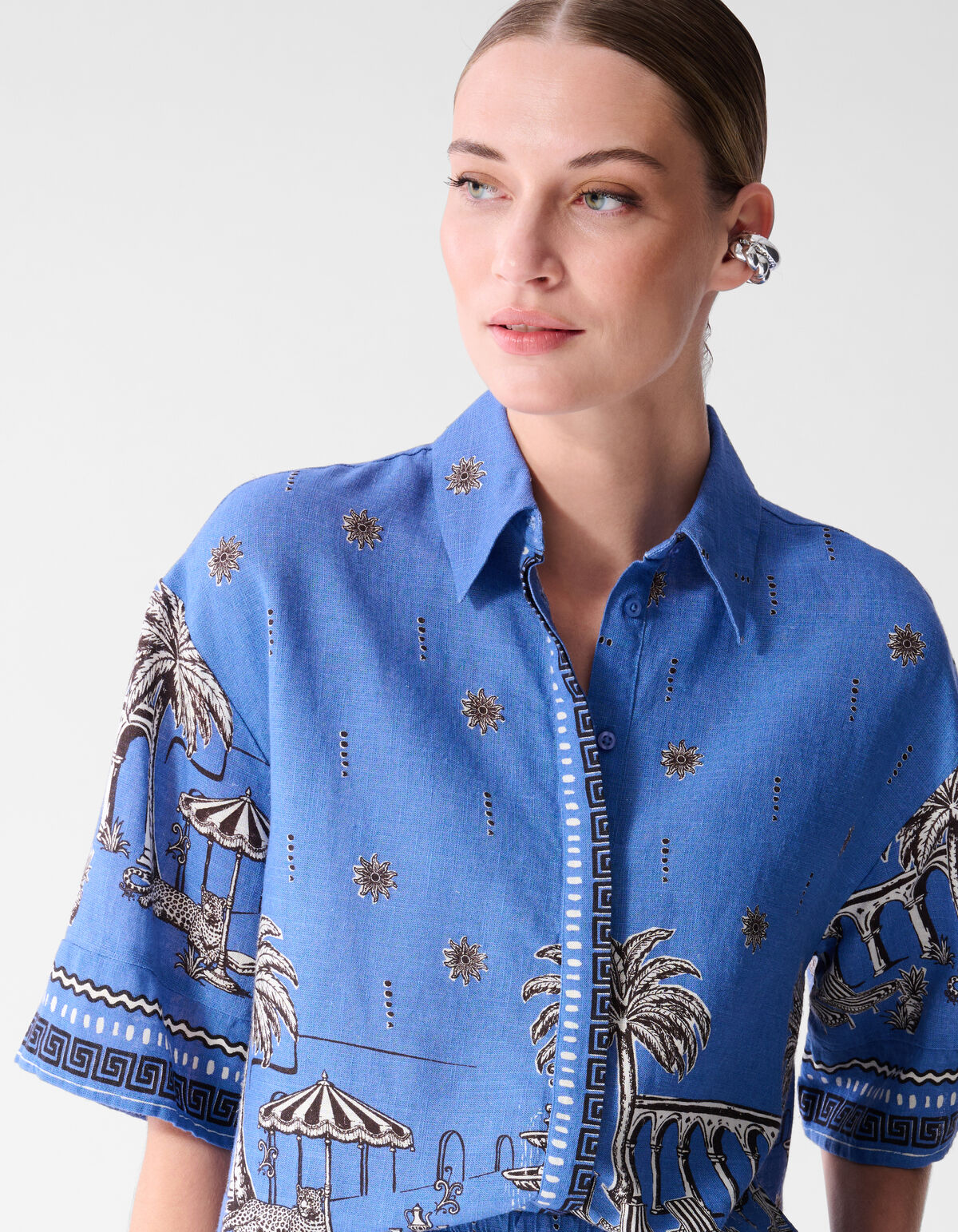 Palm Print Blouse Blauw
