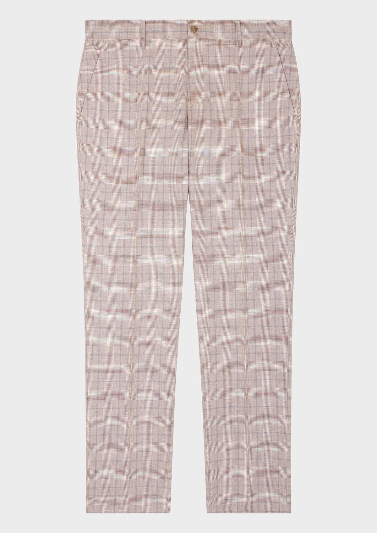 Pantalon coordonnable Slim en coton et lin beiges Prince de Galles