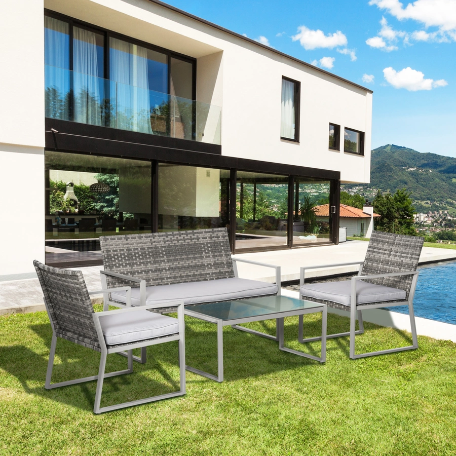 Outsunny Rattan Sitzgruppe für 4 Personen grau