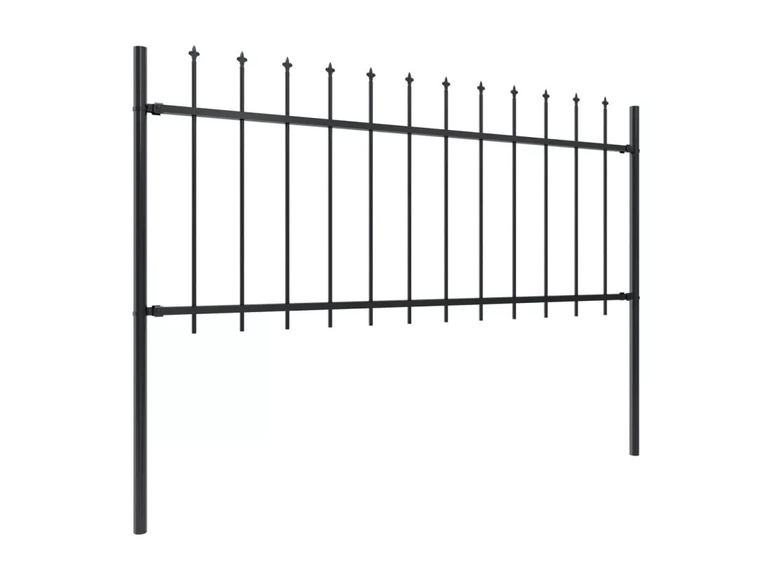 Cl?ture de jardin avec dessus en lance Acier 13,6 x 0,8 m Noir