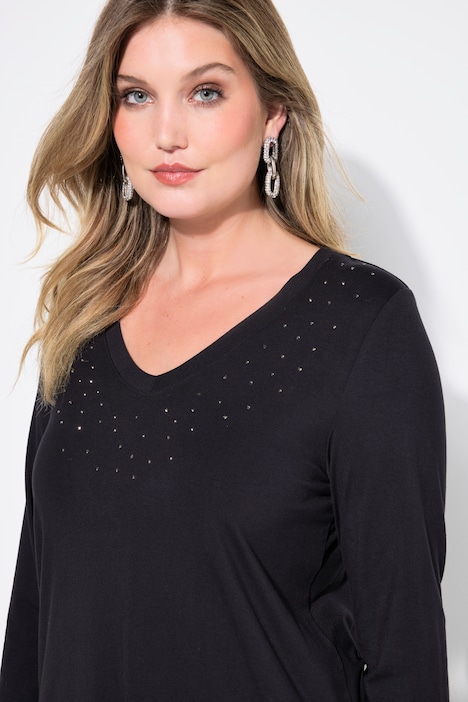 Langarmshirt, Classic Fit, Glitzersteinchen