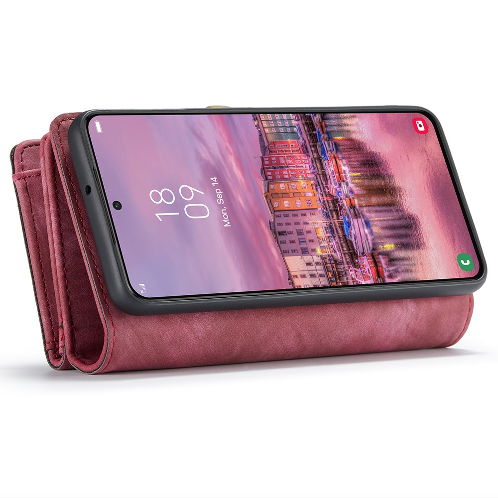 Samsung Galaxy S22 5G 2in1 Leder Tasche   Magnet Hardcase Karten Etui - Dunkelrot