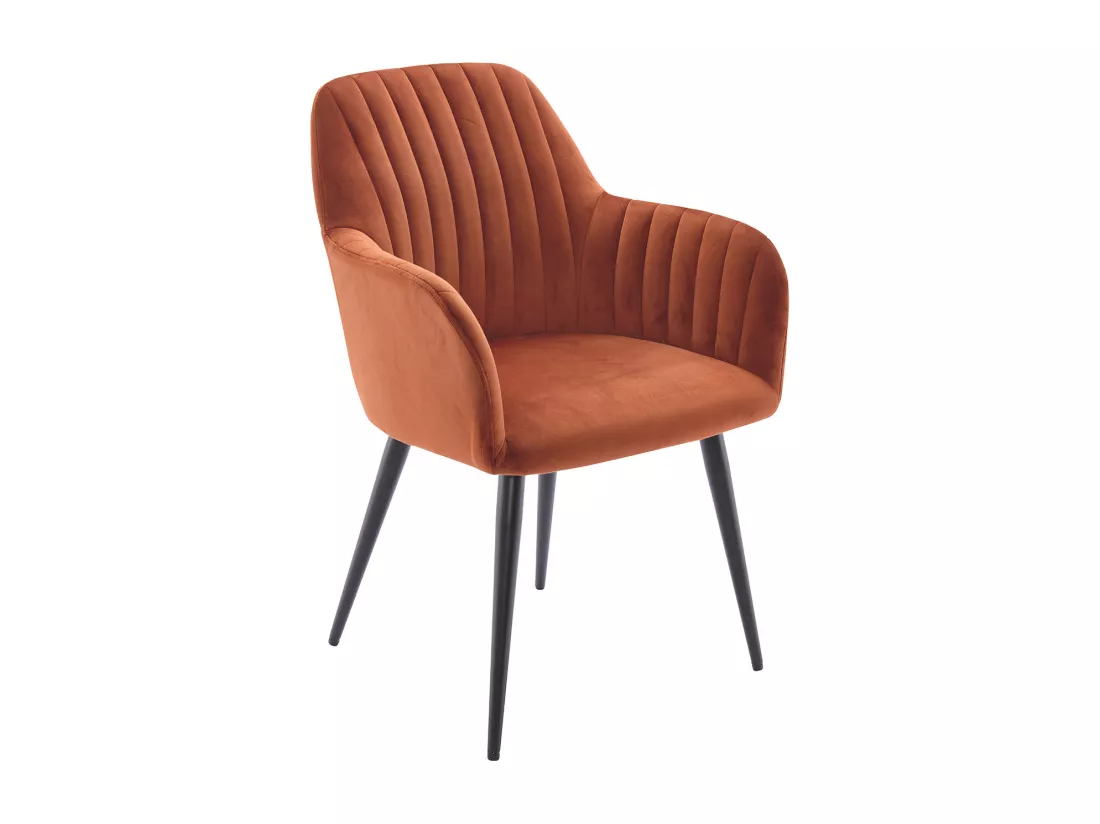 Lot de 2 chaises avec accoudoirs en velours et métal noir - Terracotta - ELEANA