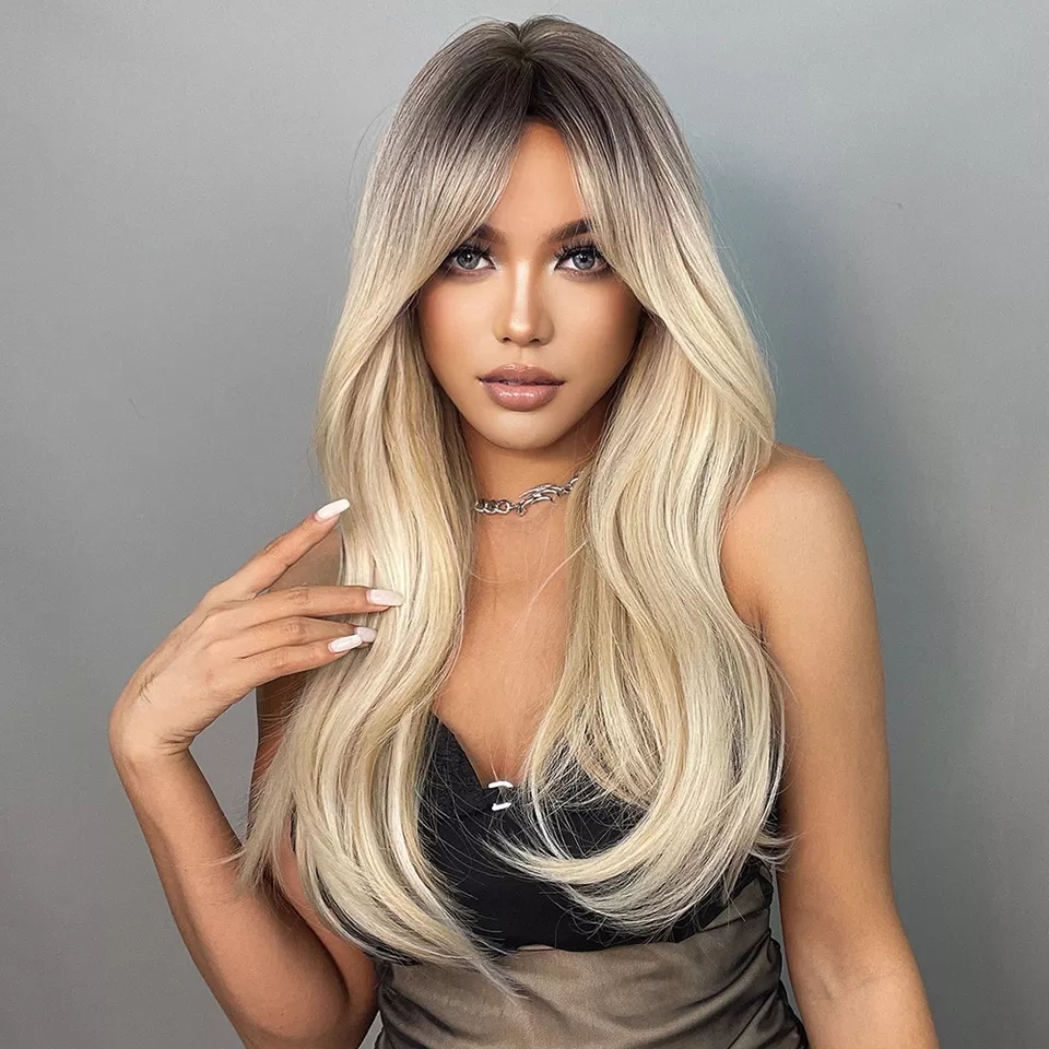 (60cm) Lange Kunsthaar Perücke Synthetic Wig Perücke mit verstellbarer Kappe - Blond / Braun