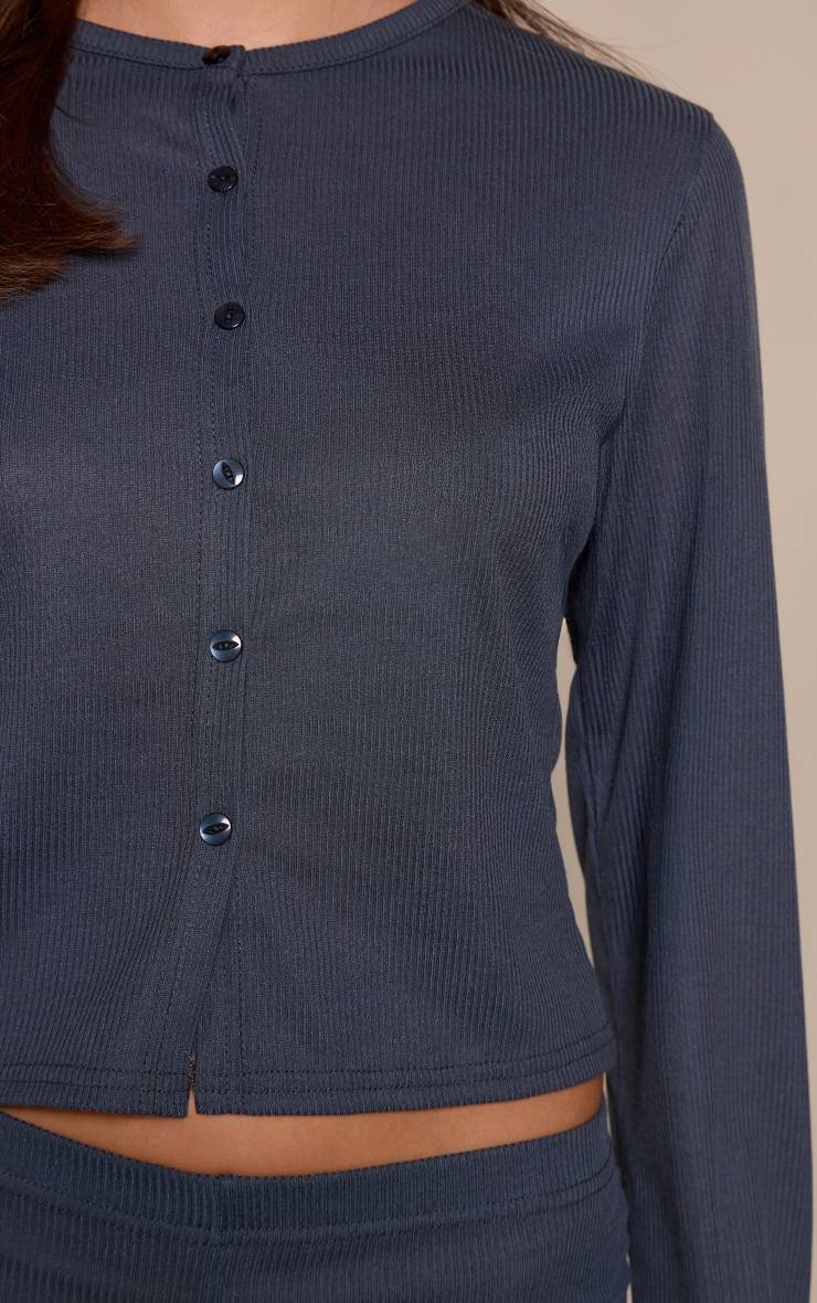 Charcoal Grey Cardigan Côtelé À Taille Cintrée