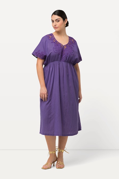 Kleid, Stickerei, Oversized, V-Ausschnitt, Halbarm