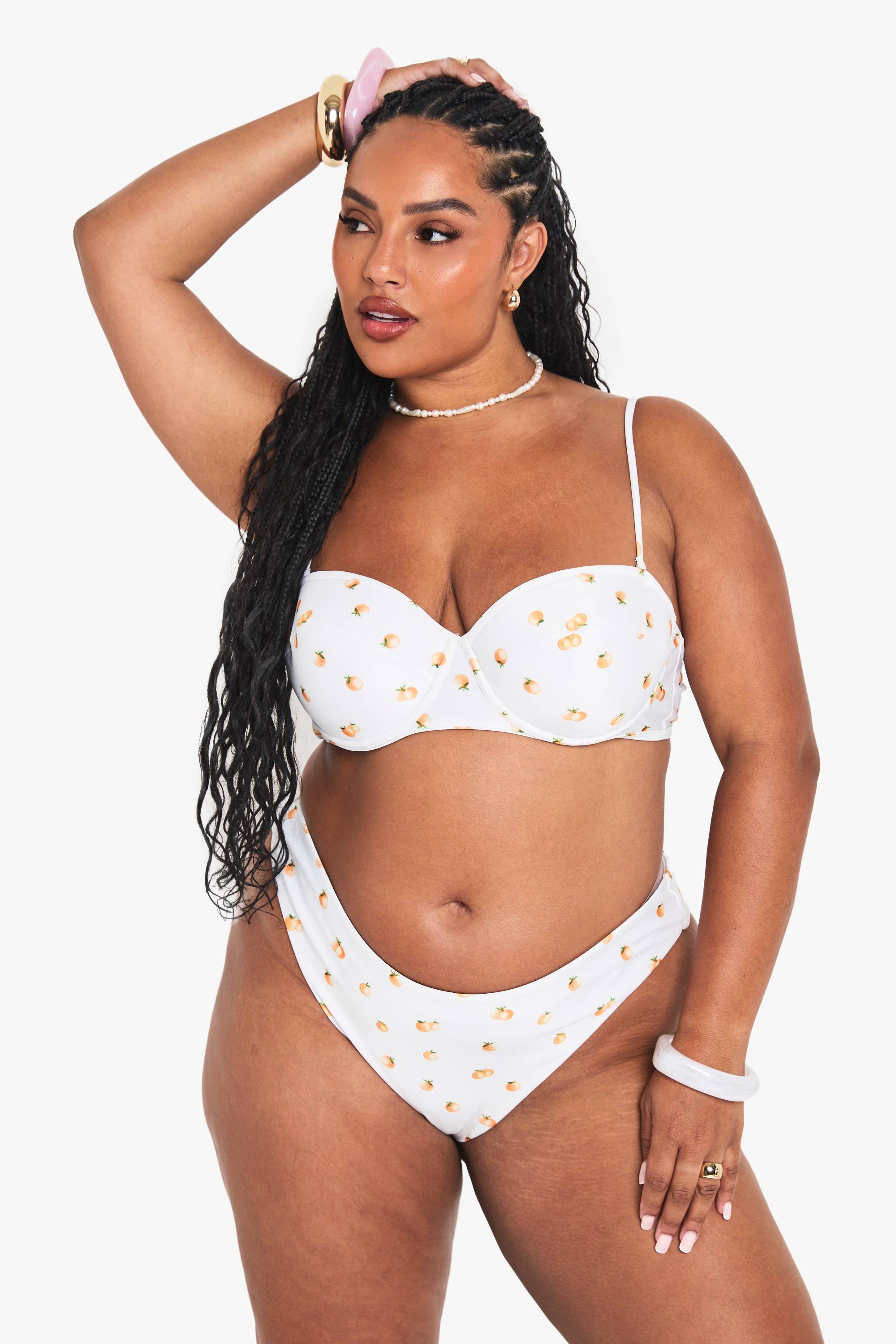 boohoo Plus Haut de bikini balcon rembourré à imprimé mandarine